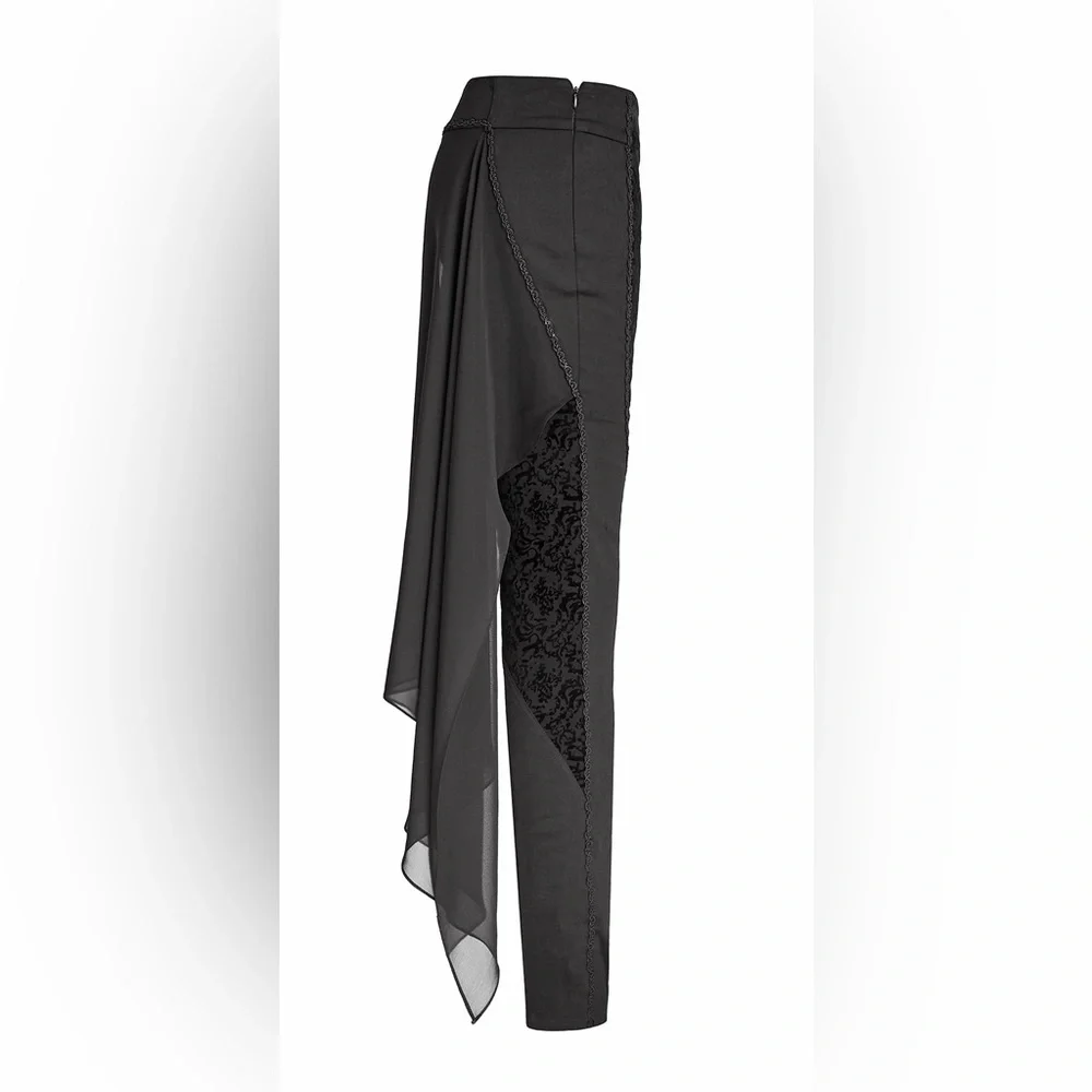 Punk Rave Women’s Floral Slim Mesh Gothic Pants Black Trailing Veil Jacquard - Picture 7 of 12